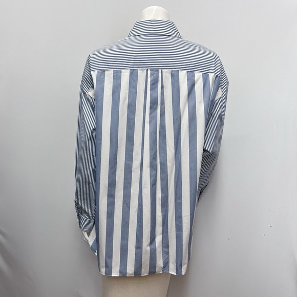 Lafayette 148 New York 100% Cotton Sriped Shirt Top Blue & White Size M/L - Picture 3 of 5
